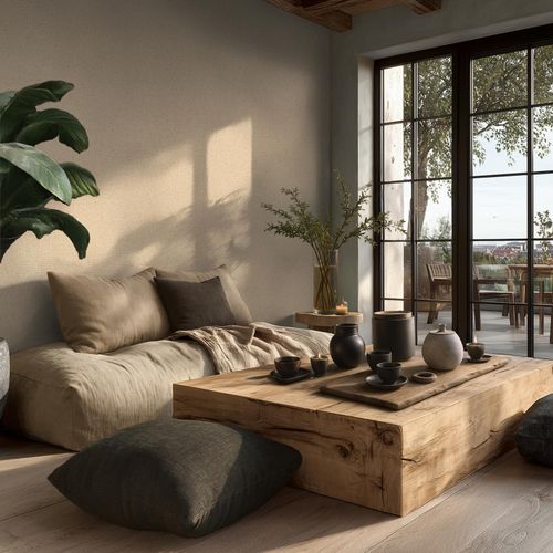 Non-woven wallpaper textile sisal look beige cream 79112-6