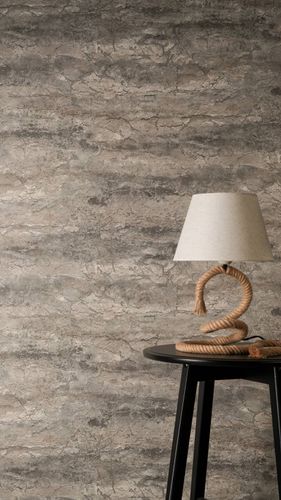 Non-woven wallpaper stone look used look gray beige 79199-5