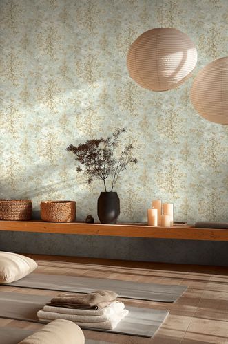 Non-woven wallpaper trees forest green gold glitter 79200-1