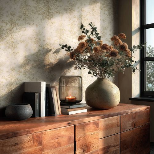 Non-woven wallpaper trees cream beige glitter 79200-3