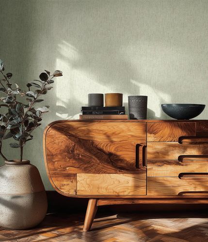 Non-woven wallpaper plain light green gold metallic 79201-5