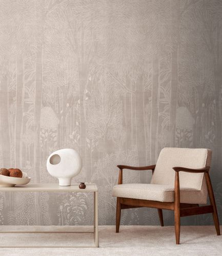 Photo wallpaper forest trees floral beige cream 79216-1