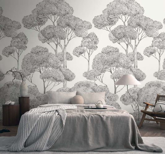 Photo wallpaper Trees Forest White Grey Black 79216-7