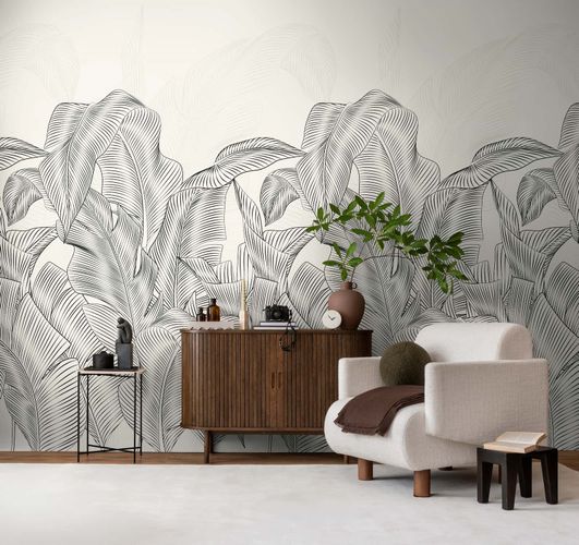 Photo wallpaper Leaves Tropical Grey Black 79217-1