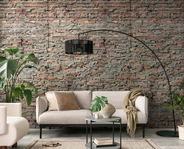Photo wallpaper stone look industrial grey red 79217-2