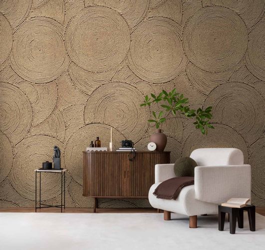 Photo wallpaper circles a mesh pattern beige brown 79218-1