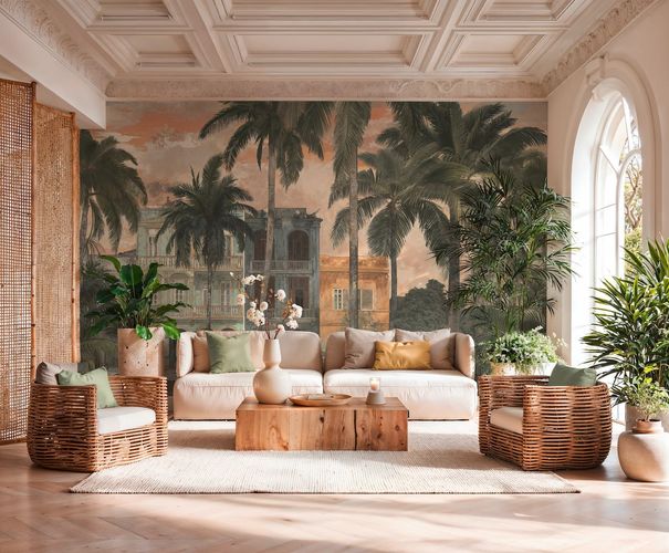 Photo wallpaper Palm Trees Tropical Beige Green 76190-2