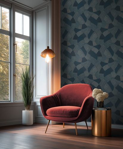 Non-woven wallpaper pattern lines dark blue beige 79160-3