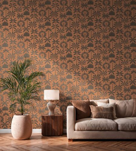 Non-woven wallpaper leaves orange black metallic 79163-3