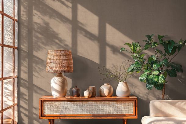 Non-woven wallpaper plain textile look brown beige 79165-2