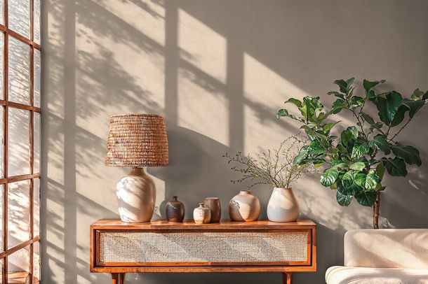 Non-woven wallpaper plain textile look beige cream 79165-5