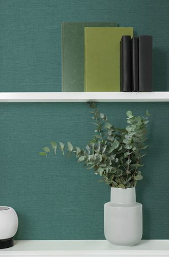 Non-woven wallpaper plain textile look petrol 79166-1