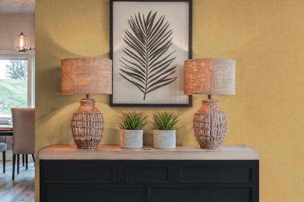 Non-woven wallpaper plain textile look yellow 79166-3