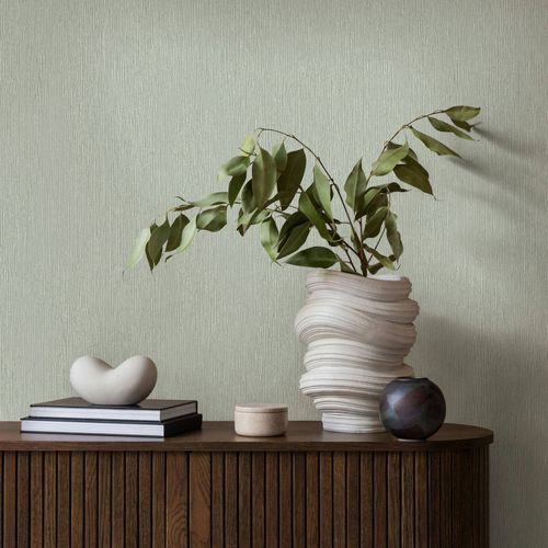 Non-woven wallpaper plain wood look green grey 35360