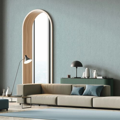 Non-woven wallpaper plain wood look texture blue grey 35361