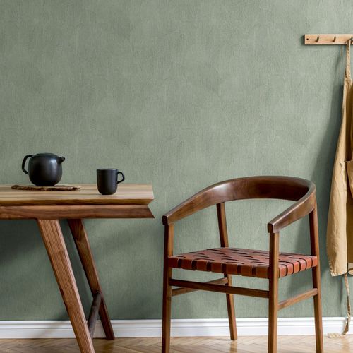 Non-woven wallpaper leaf pattern texture green cream 35377