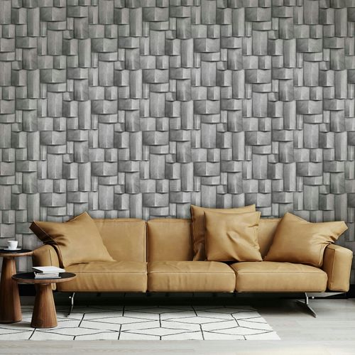 Non-woven wallpaper wood look 3D effect graphic grey 35381
