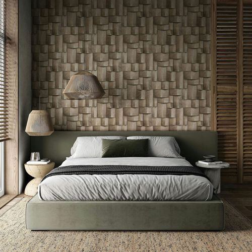 Non-woven wallpaper wood look 3D effect beige brown 35388