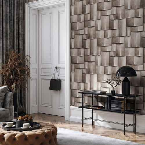 Non-woven wallpaper wood look 3D effect brown grey 35393