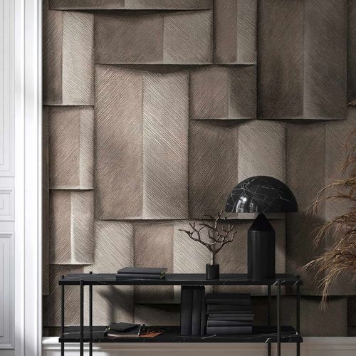 Mural wallpaper wood look 3D effect brown grey 35396