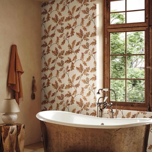 Non-woven wallpaper leaves floral grey brown red 35398