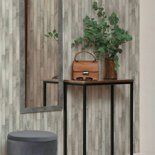 Non-woven wallpaper wood look planks grey beige 45735