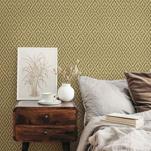 Non-woven wallpaper diamond pattern sisal look beige 45745
