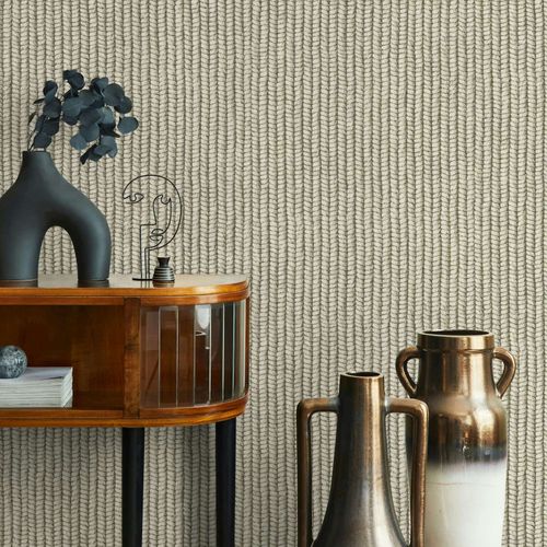 Non-woven wallpaper textile look weave cream beige 45748
