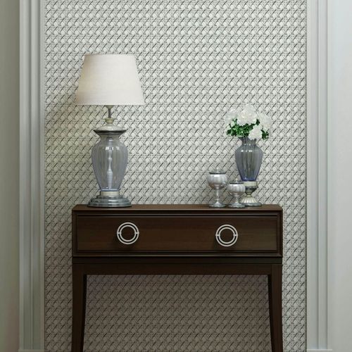 Non-woven wallpaper rattan look grey and white 45754