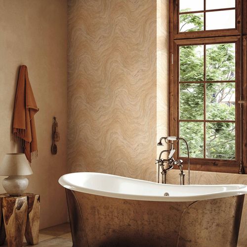 Non-woven wallpaper marble look waves beige apricot 45755