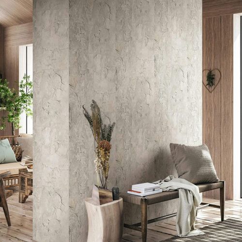 Non-woven wallpaper tile motif used look grey beige 45767