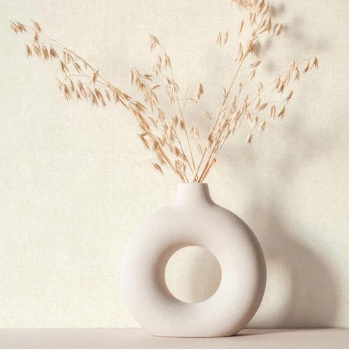 Non-woven wallpaper plain textile look cream beige 45770