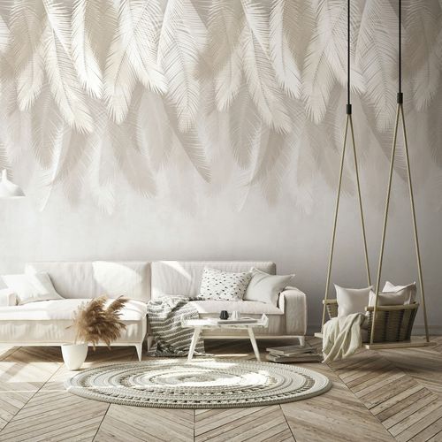 Photo Wallpaper Leaves Concrete Look Beige Cream 42222