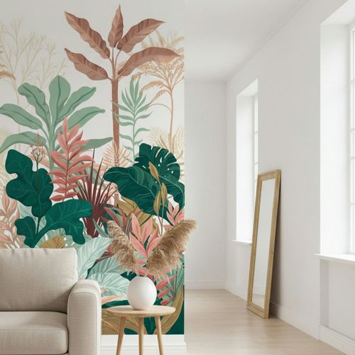 Photo Wallpaper Jungle Tropical White Green Red 42223