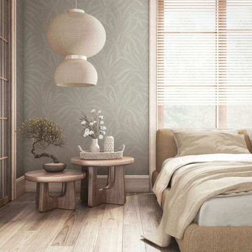 Non-woven Wallpaper Floral Grasses Light Brown Cream 82508