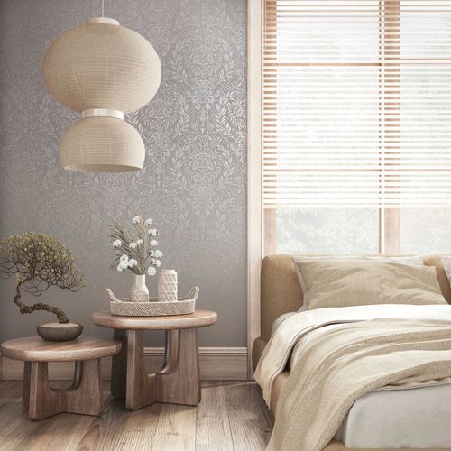 Non-woven Wallpaper Ornaments Beige Grey Metallic 82512