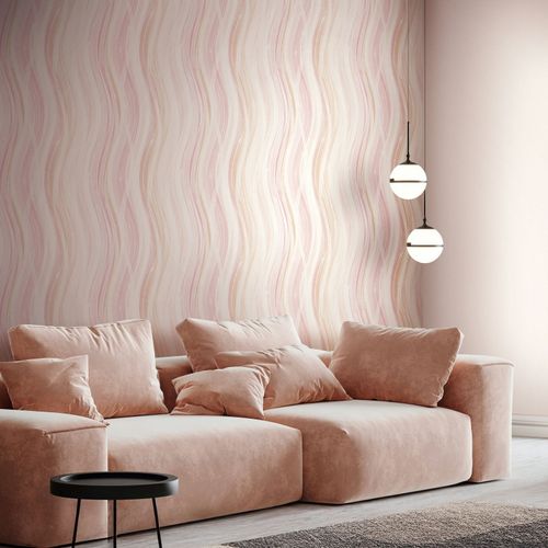 Non-woven Wallpaper Waves Pattern Cream Pink Orange 82552