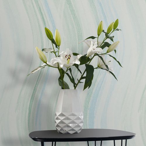 Non-woven Wallpaper Waves Pattern Green Blue Cream 82553