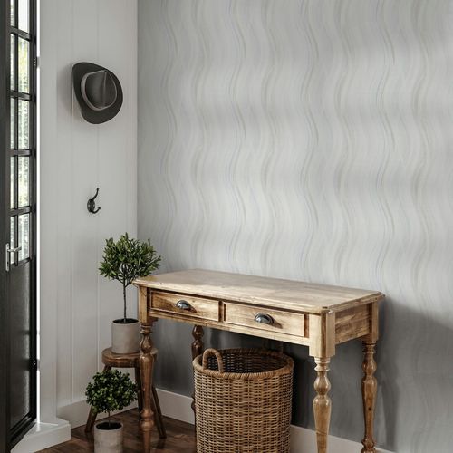 Non-woven Wallpaper Waves Pattern Cream Grey Blue 82554