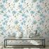 Non-woven Wallpaper Flowers Leaves White Blue Green 89022 2
