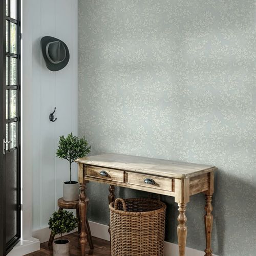 Non-woven Wallpaper Floral Leaves Twigs Green Cream 89027