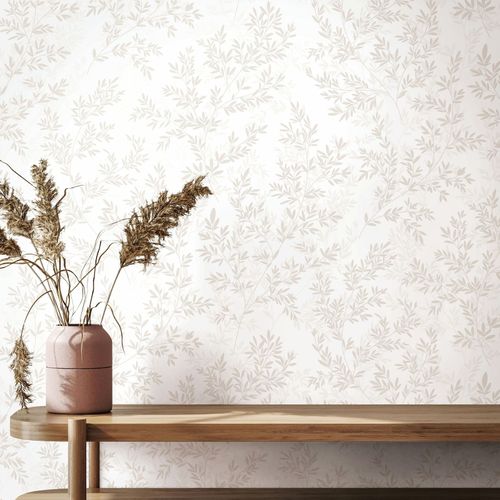 Non-woven Wallpaper Floral Leaves Twigs Cream Beige 89028