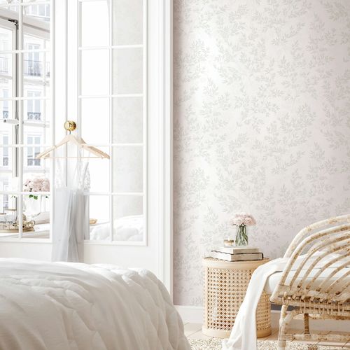 Non-woven Wallpaper Floral Leaves Twigs Cream Green 89029