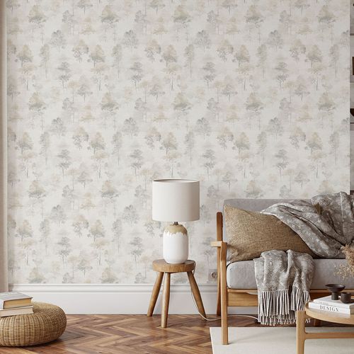 Non-woven Wallpaper Trees Forest Cream Beige Grey 10557-37