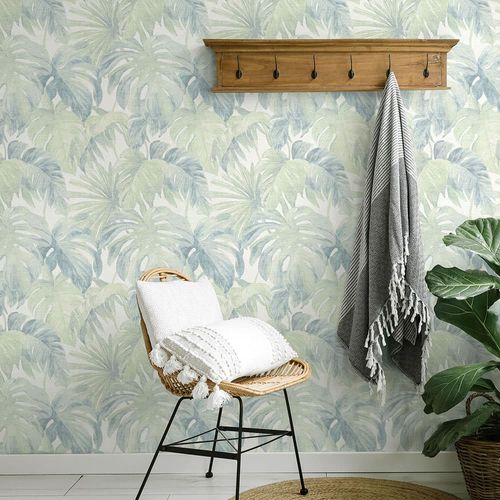 Non-woven Wallpaper Leaves Cream Light Green 10558-07
