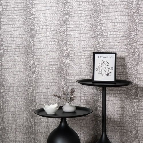Non-woven wallpaper crocodile look taupe metallic 10560-37