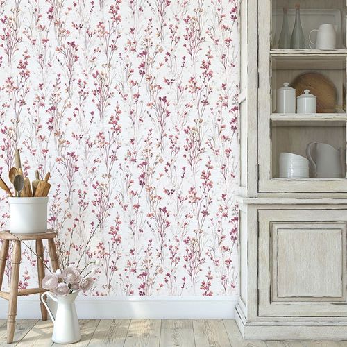 Non-woven Wallpaper Floral Cream Purple Orange 10561-22