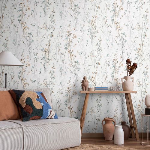 Non-woven Wallpaper Floral White Blue Beige 10561-35