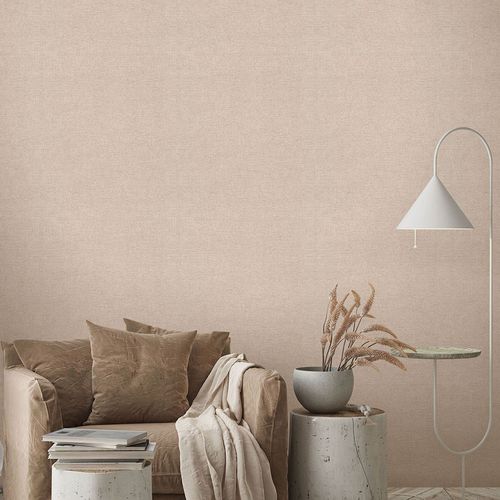 Non-woven wallpaper plain textile look beige 10563-02