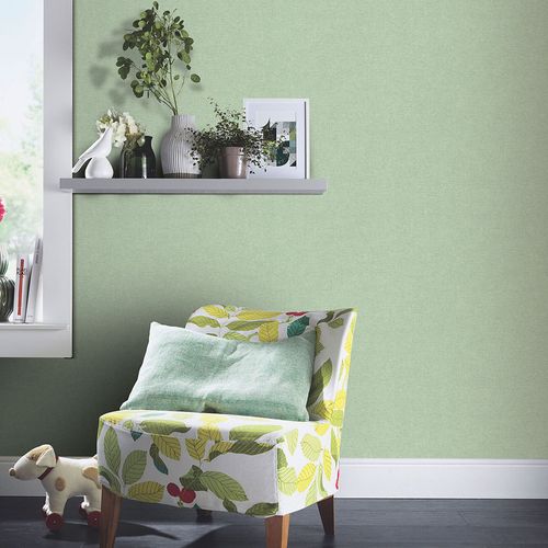 Non-woven wallpaper plain textile look light green 10563-07